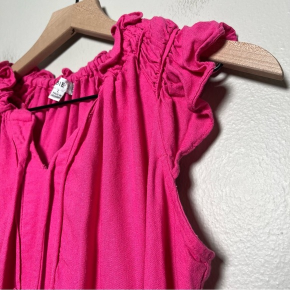 Robbie Bee Women Linen Dress Large Hot Pink Shift Split Neck Coastal Preppy - Picture 4 of 10